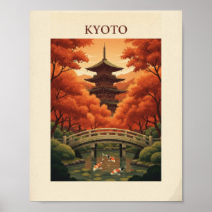 日本の京都ヴィンテージツアーポスター - 秋の五重塔 ポスター