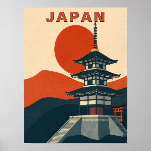 日本の仏塔寺院旅行アート ポスター (正面)