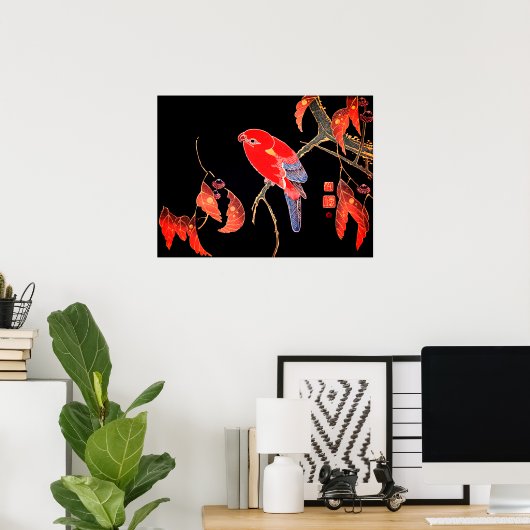 日本の伊東若冲の木の枝に赤いオウム ポスター (ホームオフィス)