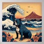 日本の伝統的なヴィンテージデザインを使用したアート作品 フレンチブルドッグ犬 ポスター (正面)