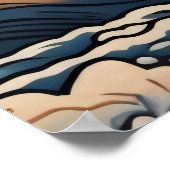 日本の伝統的なヴィンテージデザインを使用したアート作品 躍動感のある波と犬 ポスター (角)