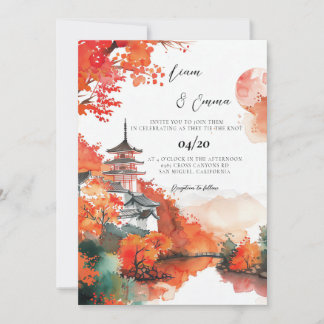 日本の伝統的な京都の風景の結婚式 招待状