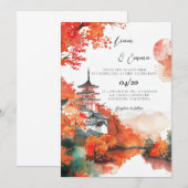 日本の伝統的な京都の風景の結婚式 招待状 (正面/裏面)