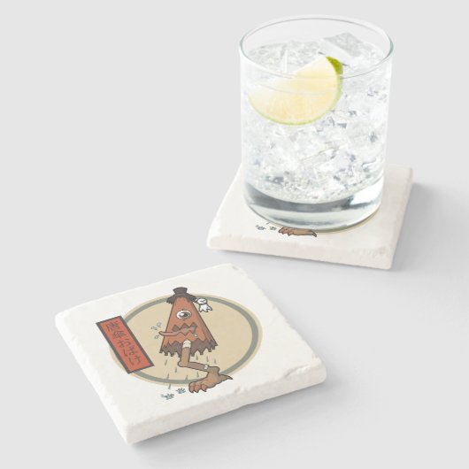 日本の伝統的な妖怪である傘おばけ ストーンコースター (横)