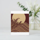 日本の伝統的な波と月模様 ポストカード (スタンド正面)