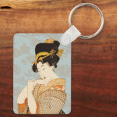 日本の伝統的な着物を着た美しい芸者たち キーホルダー (裏面)