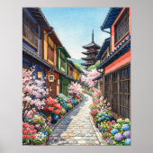 日本の伝統的な路地裏の塔 水彩画 ポスター (正面)
