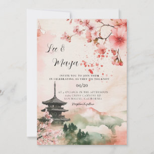 日本の伝統的な風景の結婚式の招待状 招待状