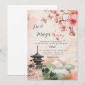 日本の伝統的な風景の結婚式の招待状 招待状 (正面/裏面)