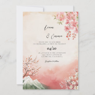 日本の伝統的な風景の結婚式 招待状
