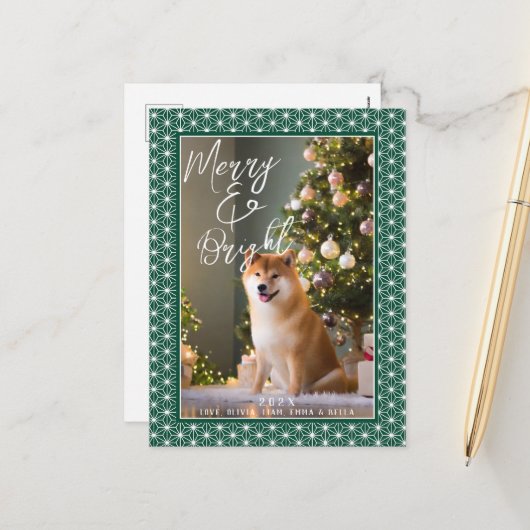 日本の伝統的な麻の葉模様のグリーティングカード シーズンポストカード (正面/裏面インサイチュ)