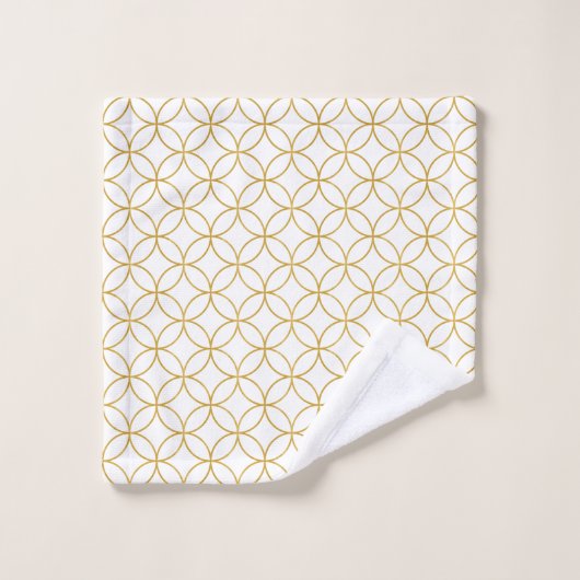 日本の伝統的デザイン2 -SHIPPO – ホワイト&金ゴールド ウォッシュタオル (ウォッシュタオル)