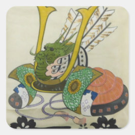 日本の伝統的着物生地シール（兜-kabuto1） スクエアシール