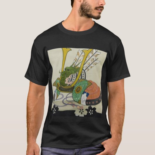 日本の伝統的着物生地、かっこいい兜（KABUTO)のTシャツ２ Tシャツ (正面)