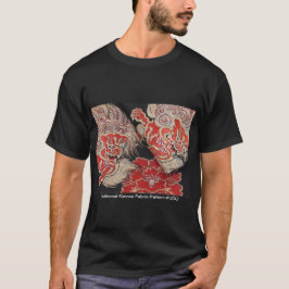日本の伝統的着物生地　かっこいい獅子と牡丹のTシャツ Tシャツ