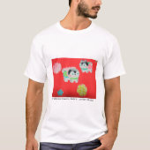 日本の伝統的着物生地　可愛い2匹の張子の犬 Tシャツ (正面)