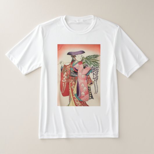 日本の伝統着物生地 美しい藤娘Tシャツ Tシャツ (レイダウン)
