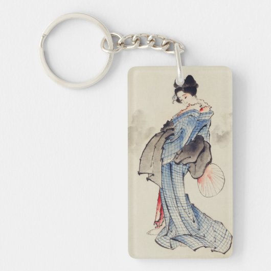 日本の伝統芸術、着物を着た芸者 キーホルダー (正面)