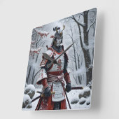 日本の侍 正方形 ウォールクロック (傾斜)