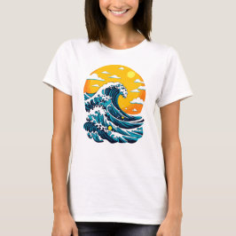 日本の偉大な波の海洋サンセット グラフィックアート Tシャツ