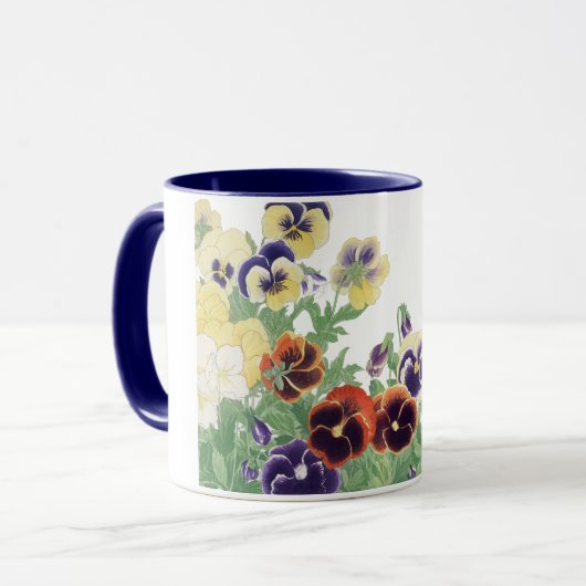 日本の古典的なパンジーの花の浮世絵植物画 マグカップ (正面左)