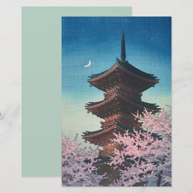 日本の古典的な浮世絵 春の夜の五重塔 (正面/裏面)