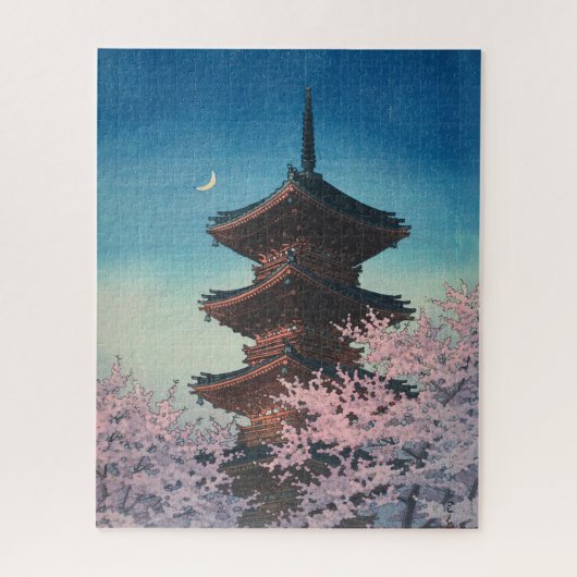 日本の古典的な浮世絵 春の夜の五重塔 ジグソーパズル (縦)