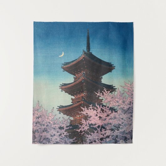 日本の古典的な浮世絵 春の夜の五重塔 タペストリー (正面)