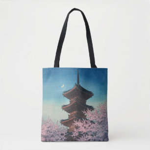 日本の古典的な浮世絵 春の夜の五重塔 トートバッグ