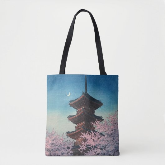 日本の古典的な浮世絵 春の夜の五重塔 トートバッグ (正面)