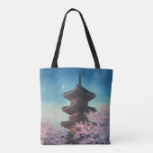 日本の古典的な浮世絵 春の夜の五重塔 トートバッグ (裏面)