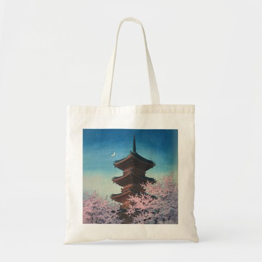 日本の古典的な浮世絵 春の夜の五重塔 トートバッグ (正面)