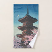 日本の古典的な浮世絵 春の夜の五重塔 バスタオルセット (ハンドタオル)