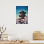 日本の古典的な浮世絵 春の夜の五重塔 ポスター (キッチン)