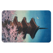 日本の古典的な浮世絵 春の夜の五重塔 マグネット (横)