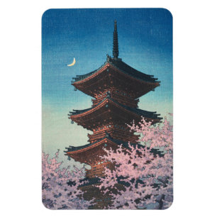 日本の古典的な浮世絵 春の夜の五重塔 マグネット