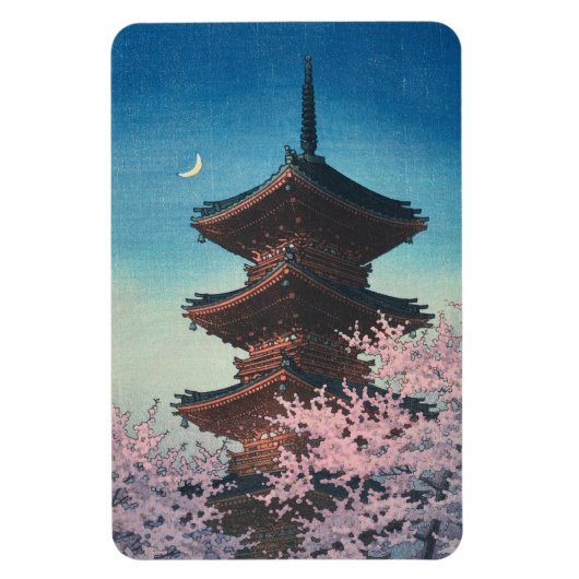 日本の古典的な浮世絵 春の夜の五重塔 マグネット (縦)