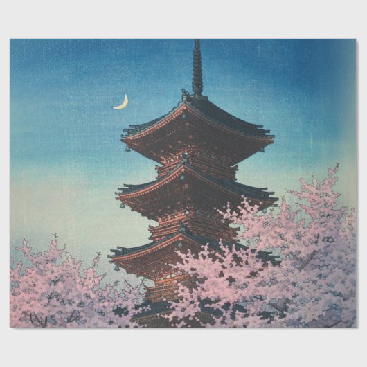 日本の古典的な浮世絵 春の夜の五重塔 ラッピングペーパー (フラット)
