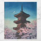 日本の古典的な浮世絵 春の夜の五重塔 ワインラベル (シングルラベル)