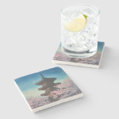 日本の古典的な浮世絵 春の宵の五重塔 ストーンコースター (横)
