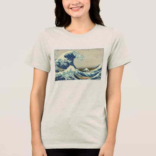 日本の古美術、葛飾北斎による「富嶽三十六景」 トライブレンドTシャツ (正面)