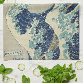 日本の古美術、葛飾北斎による「富嶽三十六景・神奈川沖浪裏」 キッチンタオル