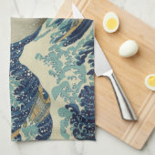 日本の古美術、葛飾北斎による「富嶽三十六景・神奈川沖浪裏」 キッチンタオル (四つ折り)