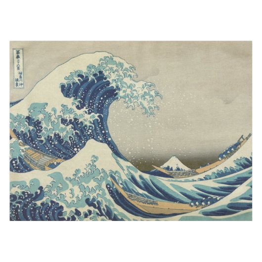 日本の古美術、葛飾北斎による「富嶽三十六景・神奈川沖浪裏」 テーブルクロス (正面(横))