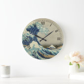 日本の古美術、葛飾北斎の「富嶽三十六景 - 神奈川沖浪裏」 ラージ壁時計 (ホーム)