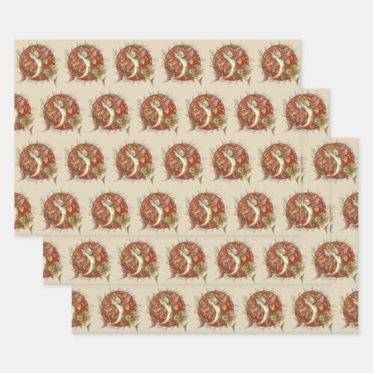 日本の古風なトビウオと竹の葉のアート ラッピングペーパーシート (セット)