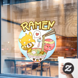 日本の可愛いレッサーパンダのタコがラーメンを食べるレストラン ウィンドウサイン