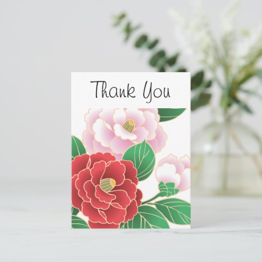 日本の可愛らしいクールなレトロな花柄の女の子 ポストカード (スタンド正面)