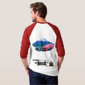 日本の団結力 富士山 メンズラグラン Tシャツ (裏面フル)