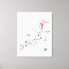 日本の図解入りの、写真付きの地図 キャンバスプリント